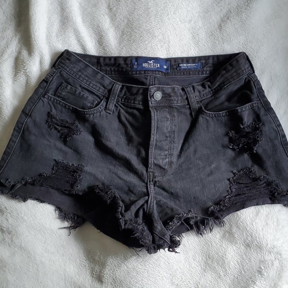 Hollister Black Distressed Denim Shorts